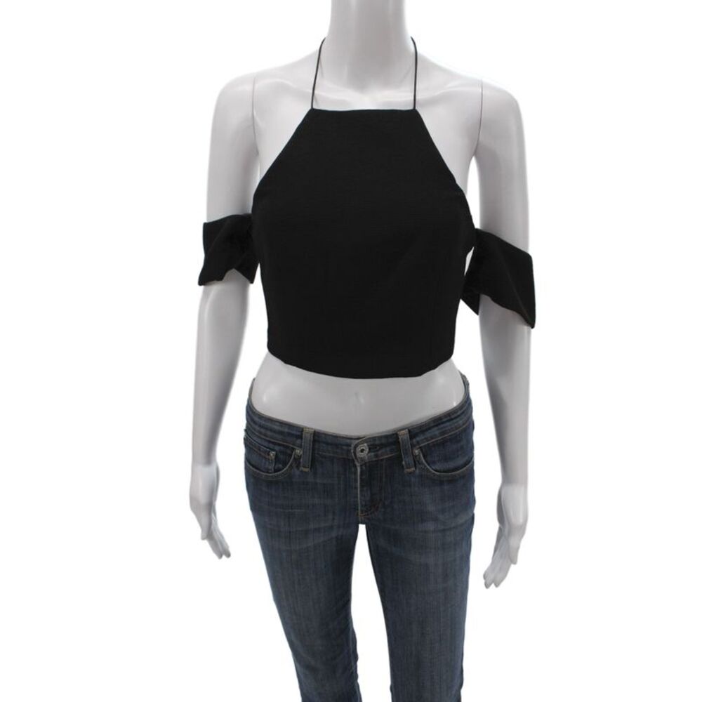 C/MEO Collective Womens Cropped Halter Blouse Black Short Sleeve Size S